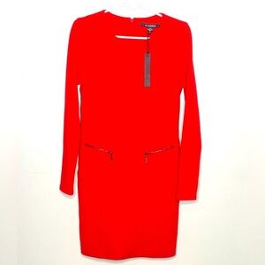 Le Chateau Red Long Sleeves Bodycon Dress, Sz Med, 2 Front Zippered Pockets, NWT